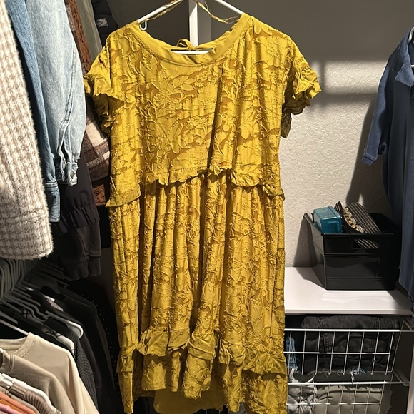 Anthropologie Ruffle Knit Swing Mini Chartreuse Dress NWT Size Large - Picture 5 of 9